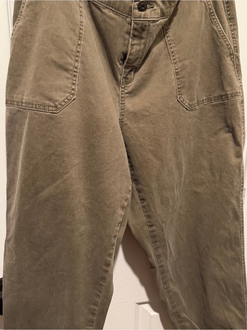 Wonderly Brown Washed Ankle Cropped Pants Stretch Patch Pockets Women’s